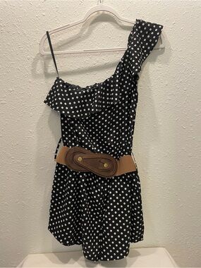 One-Shoulder Black & White Polka Dot Jumpsuit